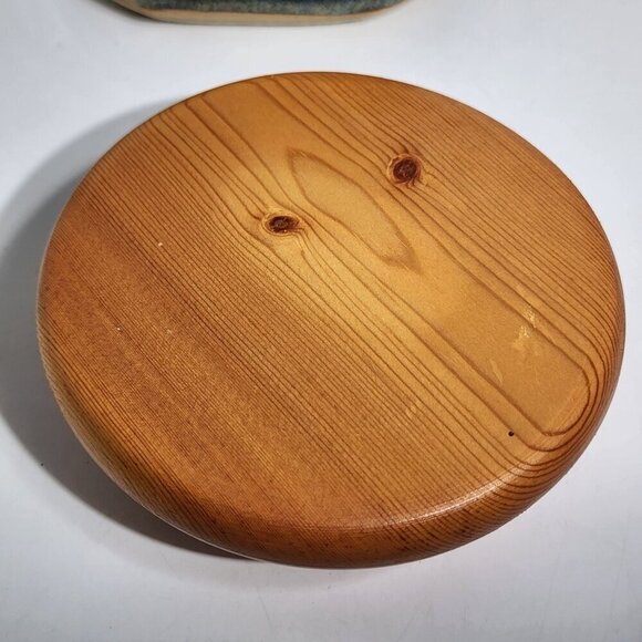 Vintage Wild Rice Blue Pottery Crock Canister Wood with Lid Duck Scene Minnesota - Picture 9 of 11